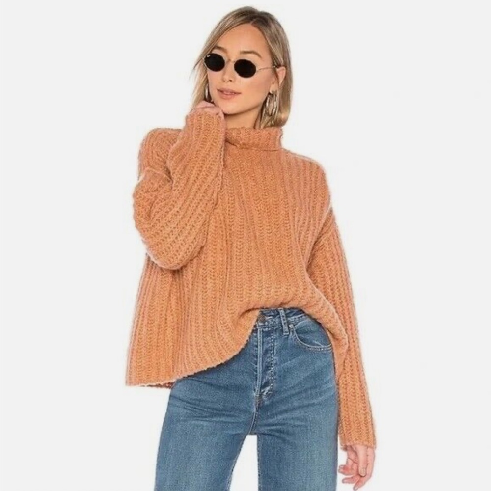 NWT Free People Fluffy Fox Chunky Wool Alpaca Blend Turtleneck Sweater Papaya -S